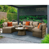Juliet Garden Mixed Brown Half Moon Corner Sofa with Side Tables and Coffee Table