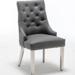 Knightsbridge Grey PU Dining Chair Faux Leather Chrome Ring Knocker-Esme Furnishings