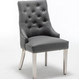 Knightsbridge Grey PU Dining Chair Faux Leather Chrome Ring Knocker-Esme Furnishings