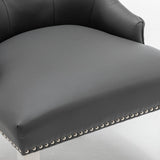 Knightsbridge Grey PU Dining Chair Faux Leather Chrome Ring Knocker-Esme Furnishings