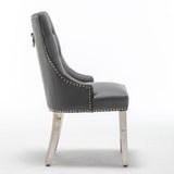 Knightsbridge Grey PU Dining Chair Faux Leather Chrome Ring Knocker-Esme Furnishings