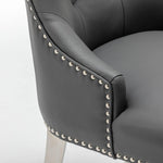 Knightsbridge Grey PU Dining Chair Faux Leather Chrome Ring Knocker-Esme Furnishings