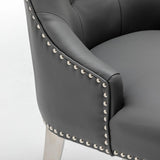 Knightsbridge Grey PU Dining Chair Faux Leather Chrome Ring Knocker-Esme Furnishings
