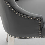 Knightsbridge Grey PU Dining Chair Faux Leather Chrome Ring Knocker-Esme Furnishings