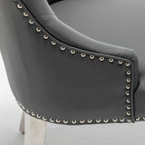Knightsbridge Grey PU Dining Chair Faux Leather Chrome Ring Knocker-Esme Furnishings