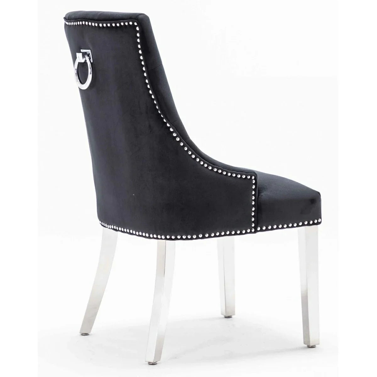 Knightsbridge Black French Velvet Knocker Back Dining Chair With Chrome Legs-Esme Furnishings