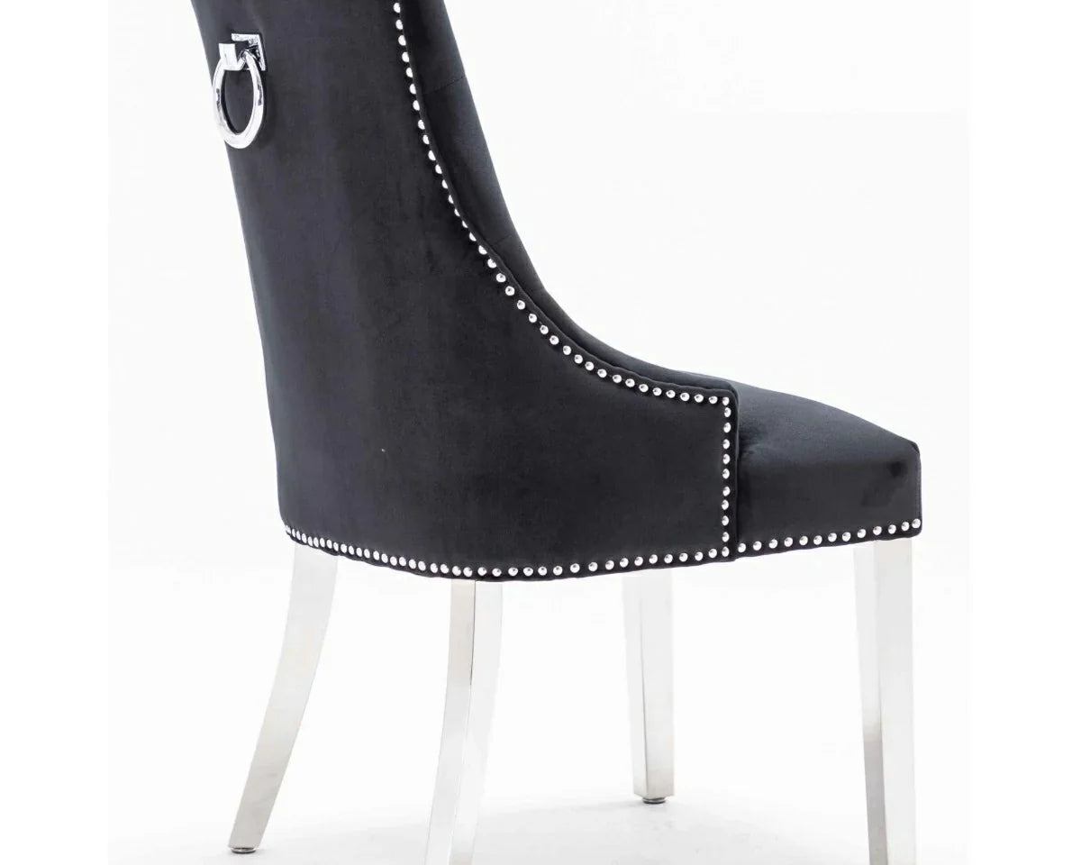 Knightsbridge Black French Velvet Knocker Back Dining Chair With Chrome Legs-Esme Furnishings