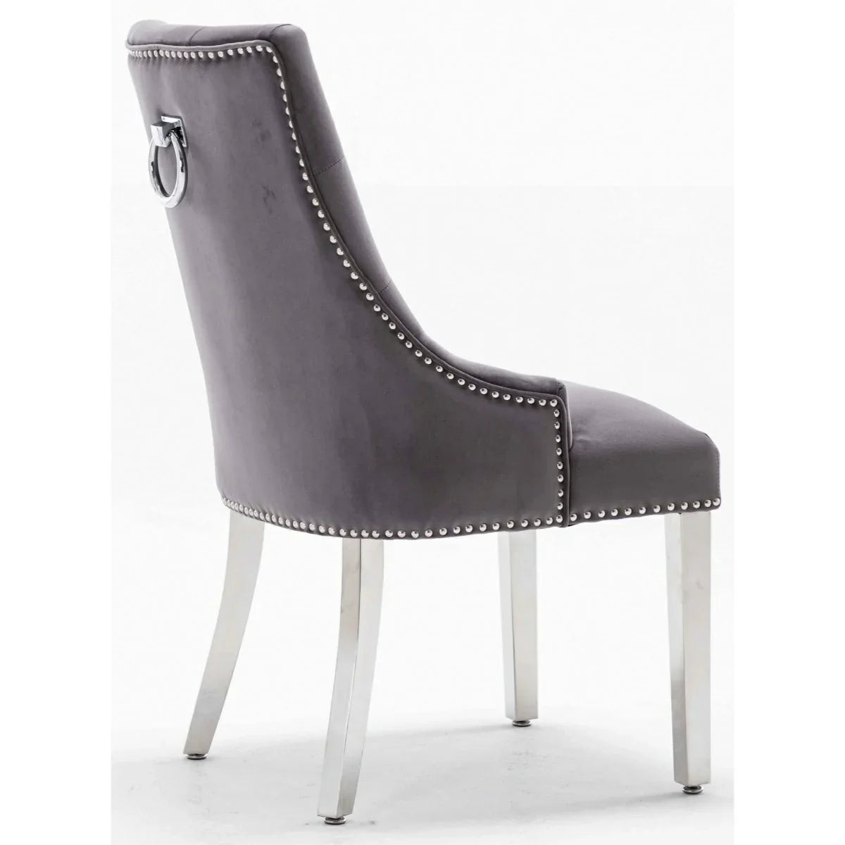 Knightsbridge Dark Grey French Velvet Knocker Back Dining Chair With Chrome Legs-Esme Furnishings