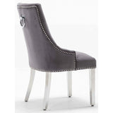 Knightsbridge Dark Grey French Velvet Knocker Back Dining Chair With Chrome Legs-Esme Furnishings