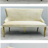 Valentino Gold Lion Knocker Quilted Tufted Cream Plush Velvet 160cm Dining Bench