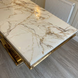 Arial Gold White 200cm Marble Dining Set with Valentino Mink Chairs