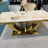 Arial Gold White 200cm Marble Dining Set with Valentino Mink Chairs