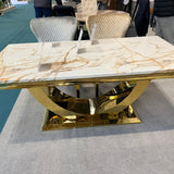 Arianna Marble & Gold Dining Table With Florence High Back Dining Chairs Gold Legs