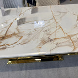 Arial Marble & Gold Dining Set With Carlton Dining Chairs Gold Legs Set