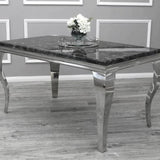 Louis Marble & Chrome Dining Table With Quilted Lion Knocker Velvet Chairs-Esme Furnishings