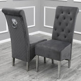 Louis 100cm Square White Marble Dining Table + Lucy Grey Lion Slim Knocker Plush Velvet Chairs-Esme Furnishings