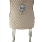 Louis Marble & Chrome Dining Table With Lion Knocker Velvet Chairs & High Back 130cm Bench - Esme Furnishings