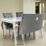Louis Marble & Chrome Dining Table With Lion Knocker Velvet Chairs & High Back 130cm Bench - Esme Furnishings