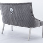 Louis Marble & Chrome Dining Table With Lion Knocker Velvet Chairs & High Back 130cm Bench - Esme Furnishings
