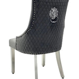 Louis Marble & Chrome Dining Table With Lion Knocker Velvet Chairs & High Back 130cm Bench - Esme Furnishings
