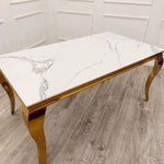 Louis Marble & Gold Dining Table With Florence High Back Velvet Chairs - Esme Furnishings