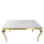 Louis Marble & Gold Dining Table With Florence High Back Velvet Chairs - Esme Furnishings