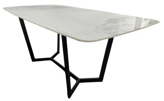 Lucien 180cm White Grey Dining Table With Black Legs - Esme Furnishings
