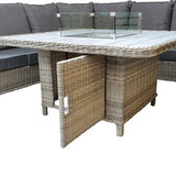 Megan Garden Large Corner Dining Set with Firepit in Cream and Grey