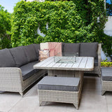 Megan Garden Large Corner Dining Set with Firepit in Cream and Grey