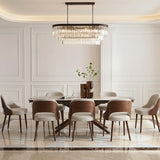 Serene 160-240cm Italian Walnut & Pandora Vendome Ceramic Marble Side Extending Dining Table With Milo Walnut Wooden Dining Chairs
