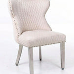 Valentino Lion Knocker Quilted Tufted Plush Velvet Dining Chair - 6 Colours-Esme Furnishings