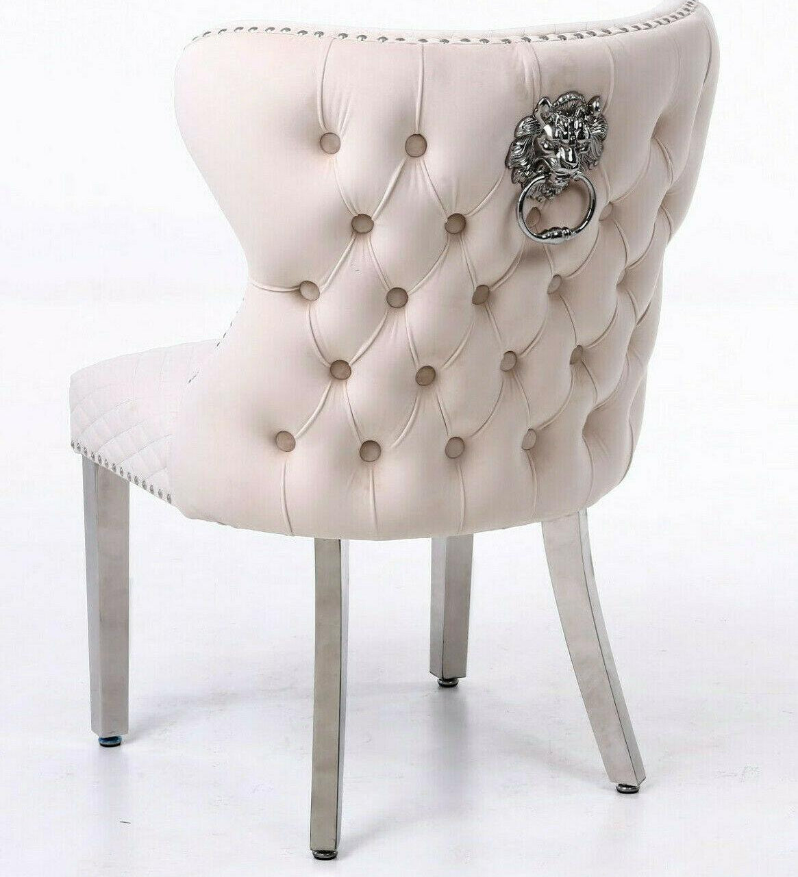Valentino Lion Knocker Quilted Tufted Plush Velvet Dining Chair - 6 Colours-Esme Furnishings