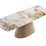 Monaco 160-240cm Pandora Beige Ceramic Marble Dining Table With Ravenna Brown Velvet Chairs