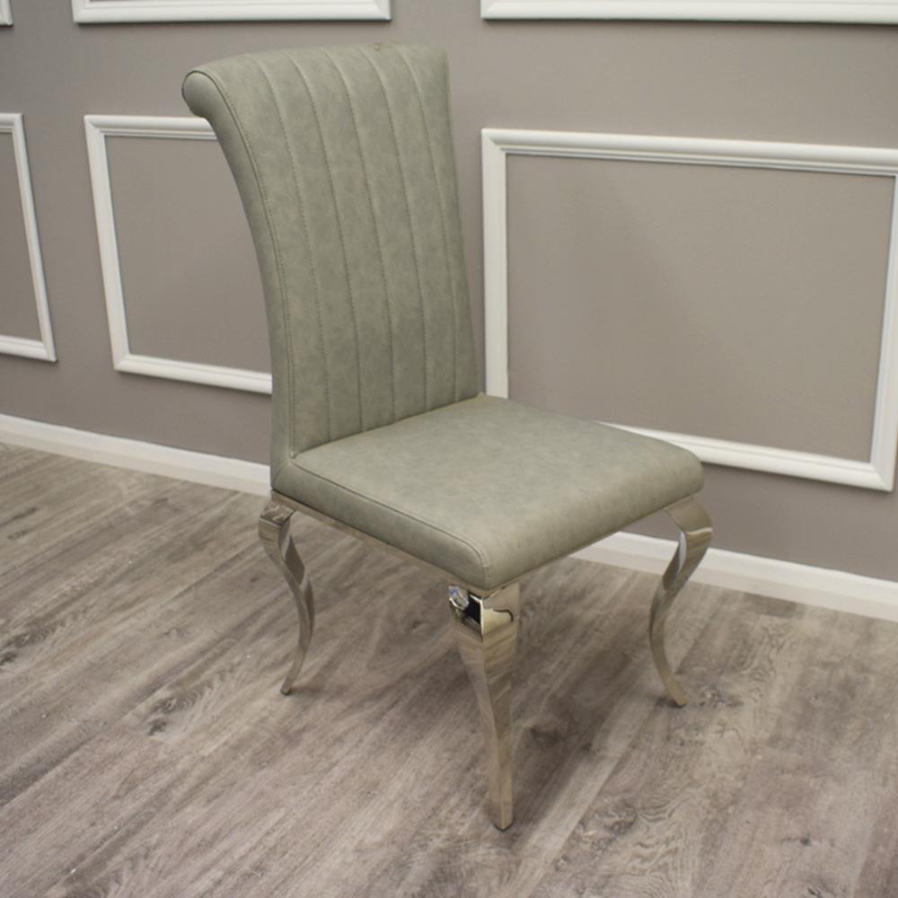 Nicole Light Grey Leather Line Stitch Dining Chair-Esme Furnishings