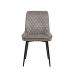 Nina Grey Velvet Quilted Dining Chairs With Black Metal Base - Pairs - Esme Furnishings