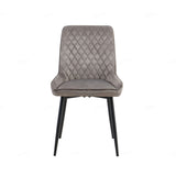 Nina Grey Velvet Quilted Dining Chairs With Black Metal Base - Pairs - Esme Furnishings