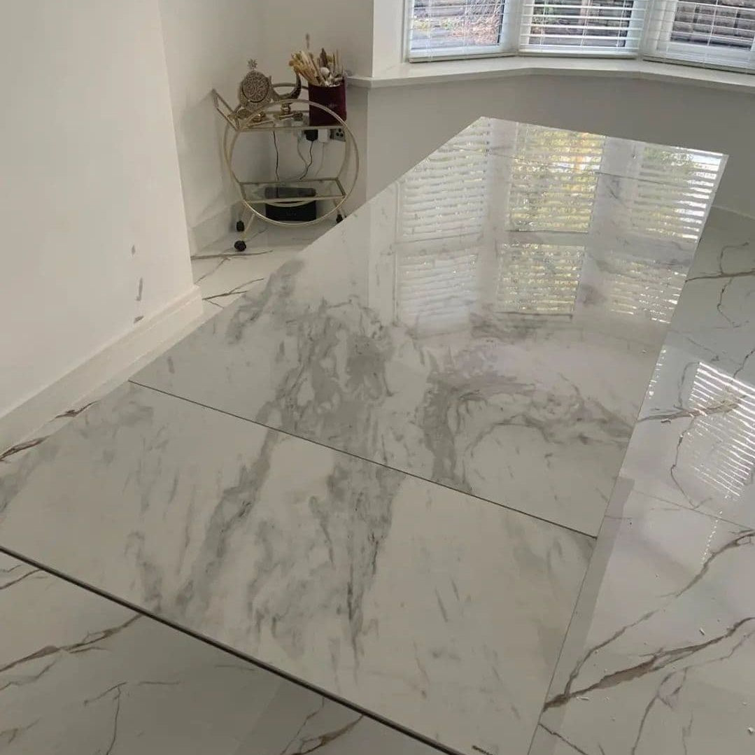 Phoenix 120-180cm White Ceramic Marble Extending Table