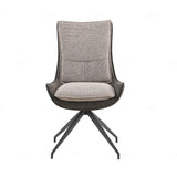 Plush Beige Contrasting Fabric Swivel Dining Chairs With Black Metal Base - Pairs -