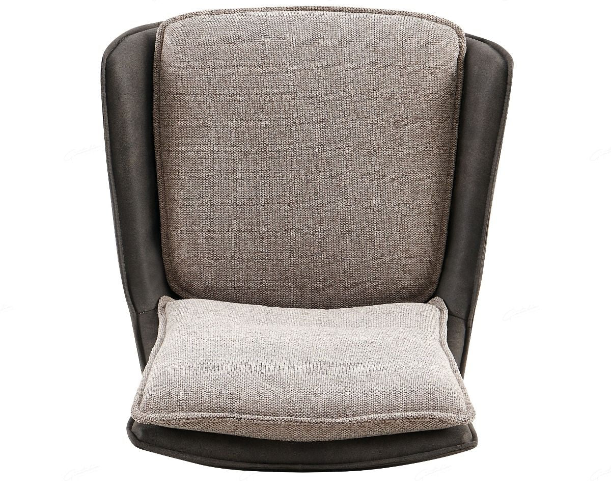 Plush Beige Contrasting Fabric Swivel Dining Chairs With Black Metal Base - Pairs -