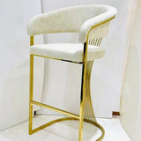 Porto Luxury Cream & Gold Velvet Bar Stool Gold Legs - Esme Furnishings