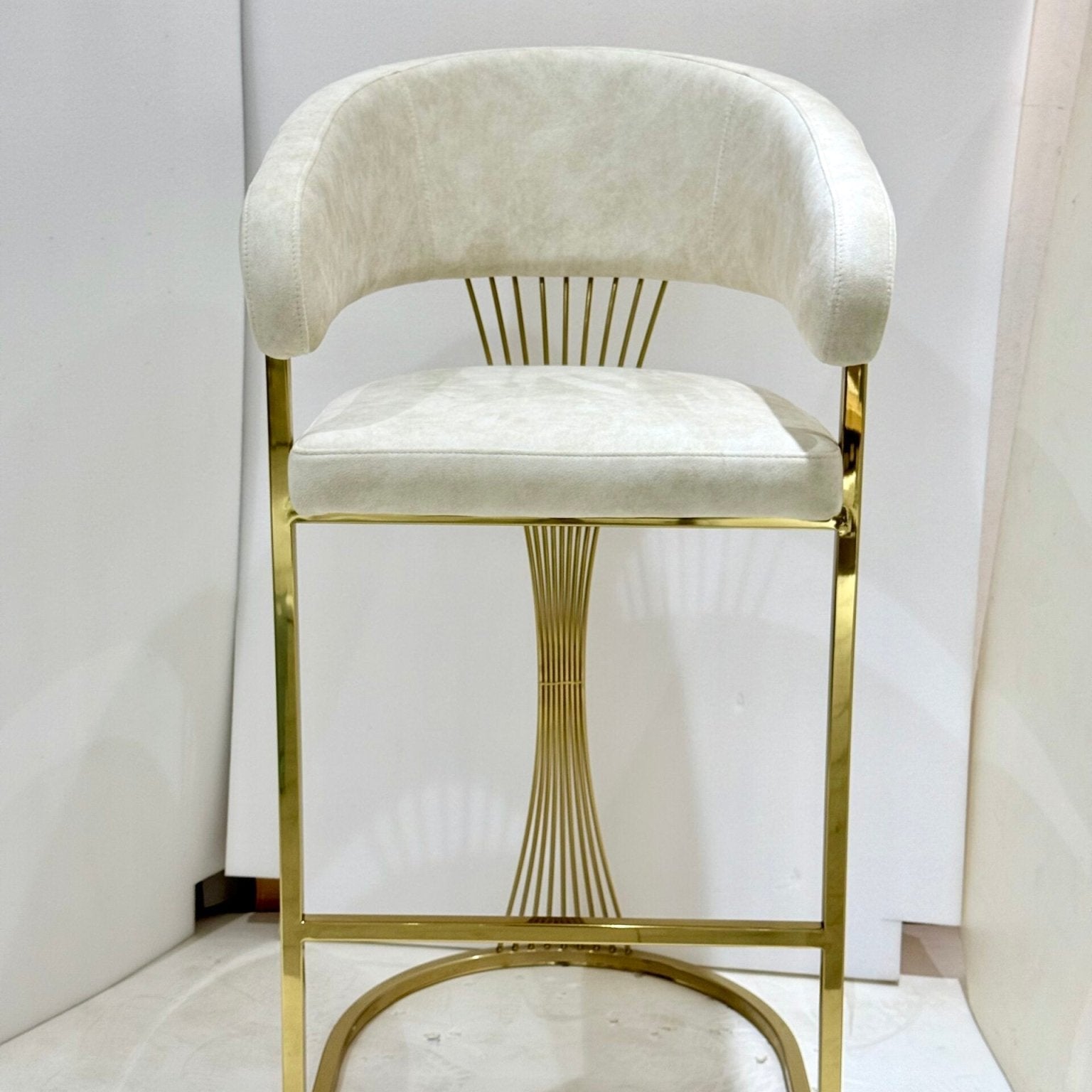 Porto Luxury Cream & Gold Velvet Bar Stool Gold Legs - Esme Furnishings