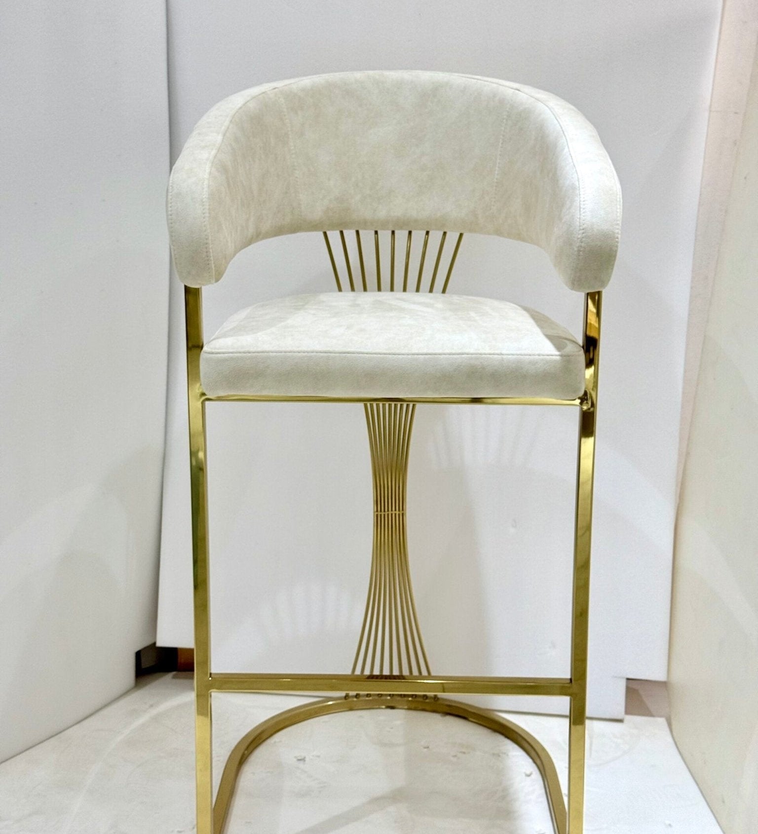 Porto Luxury Cream & Gold Velvet Bar Stool Gold Legs - Esme Furnishings