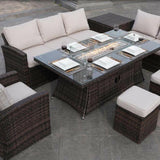 8 Seater Rattan Outdoor Garden Furniture Set With Gas Fire Pit Table-Esme Furnishings