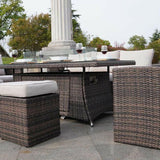8 Seater Rattan Outdoor Garden Furniture Set With Gas Fire Pit Table-Esme Furnishings