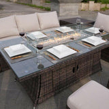 8 Seater Rattan Outdoor Garden Furniture Set With Gas Fire Pit Table-Esme Furnishings