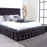 The Mayfair Upholstered Plush Velvet Button Bed Frame-Esme Furnishings