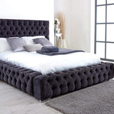 The Mayfair Upholstered Plush Velvet Button Bed Frame-Esme Furnishings