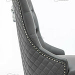 Winchester Grey PU Dining Chair Faux Leather Lion Knocker Chrome-Esme Furnishings
