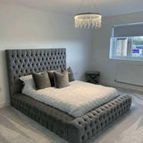 The Mayfair Upholstered Plush Velvet Button Bed Frame-Esme Furnishings