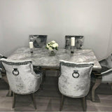 Louis Grey Marble 150CM Dining Table + Belle Silver Grey Chairs, Bench Option-Esme Furnishings